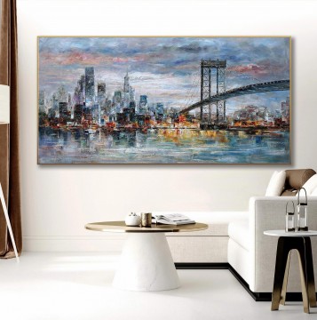 風景 Painting - ニューヨーク マンハッタン ブルックリン橋 NYC スカイライン都市景観都市